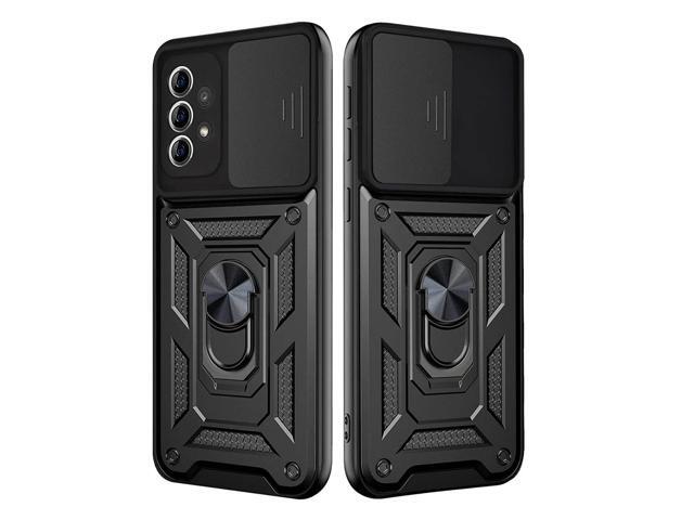 Kickstand Ring Holder with Slide Camera Cover TPU Shockproof Case and Magnetic Car Mount for SAMSUNG GALAXY A72 5G In Black