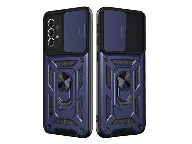 Kickstand Ring Holder with Slide Camera Cover TPU Shockproof Case and Magnetic Car Mount for SAMSUNG GALAXY A72 5G In Blue