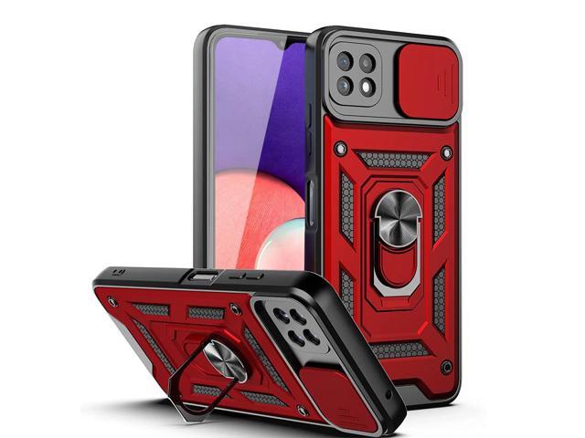 Kickstand Ring Holder with Slide Camera Cover TPU Magnetic Car Mount for GALAXY A22 5G In Red