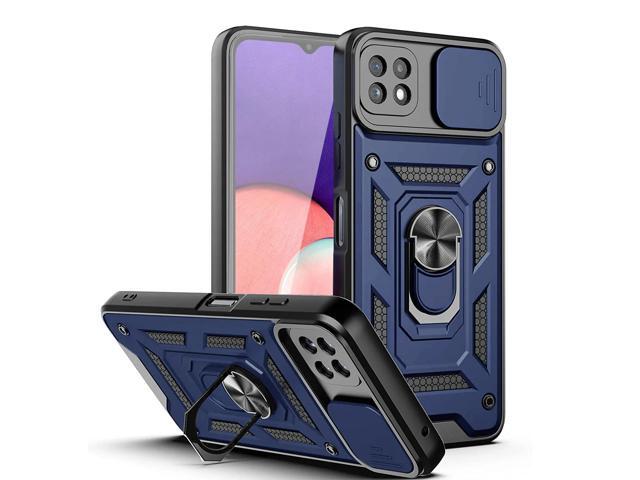 Kickstand Ring Holder with Slide Camera Cover TPU Magnetic Car Mount for GALAXY A22 5G In Blue