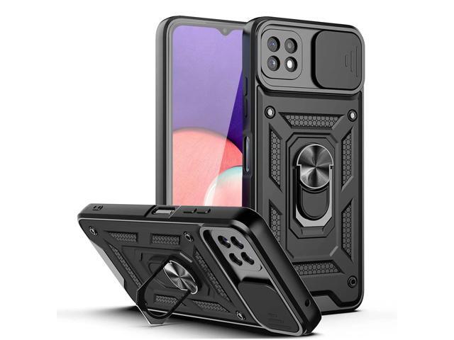 Kickstand Ring Holder with Slide Camera Cover TPU Magnetic Car Mount for GALAXY A22 5G In Black