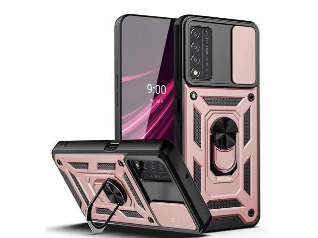 Kickstand Ring Holder & Slide Camera Cover Magnetic Car Mount for REVVL V PLUS 5G In Rose gold