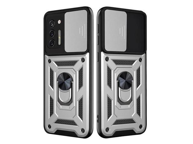 Kickstand Ring Holder with Slide Camera Cover TPU Shockproof Case and Magnetic Car Mount for MOTOROLA G STYLUS In Silver