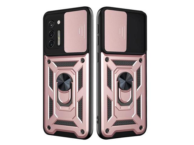 Kickstand Ring Holder with Slide Camera Cover TPU Shockproof Case and Magnetic Car Mount for MOTOROLA G STYLUS In Rose Gold