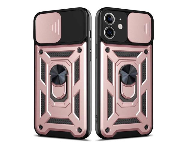 Kickstand Ring Holder with Slide Camera Cover TPU Shockproof Case and Magnetic Car Mount for APPLE IPHONE 12/IPHONE 12 PRO In Rose Gold