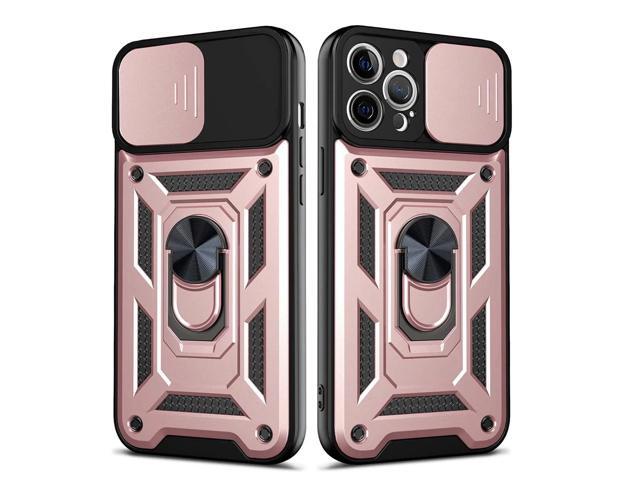 Kickstand Ring Holder with Slide Camera Cover TPU Shockproof Case and Magnetic Car Mount for APPLE IPHONE 12/IPHONE 12 PRO In Rose Gold