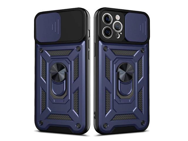 Kickstand Ring Holder with Slide Camera Cover TPU Shockproof Case and Magnetic Car Mount for APPLE IPHONE 12/IPHONE 12 PRO In Blue