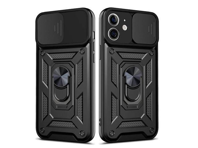 Kickstand Ring Holder with Slide Camera Cover TPU Shockproof Case and Magnetic Car Mount for APPLE IPHONE 12/IPHONE 12 PRO In Black