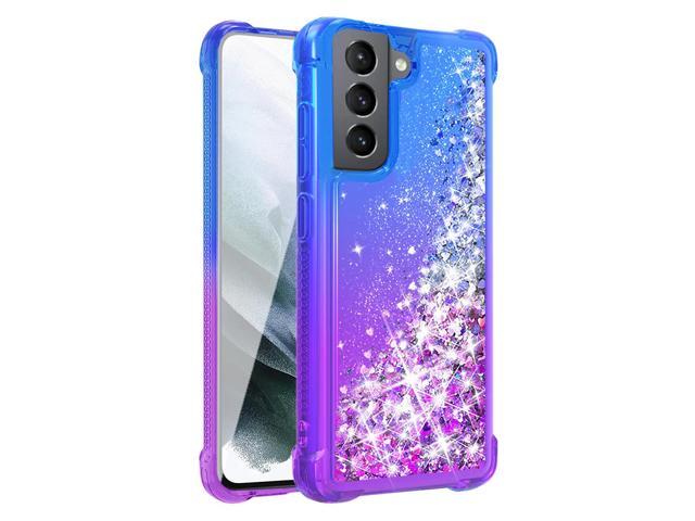 Shiny Flowing Glitter Liquid Bumper Case For Galaxy S21 FE In Blue