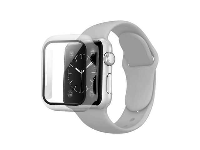 Gray Color PC Watch Case With Glass Screen Protector and Silicone Watch Band for Apple Watch 38mm