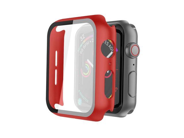 Full Cover tempered glass screen protector with pc case for Apple Watch 44 mm In Red