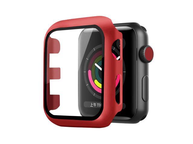 Full Cover tempered glass screen protector with pc case for Apple Watch 42 mm In Red