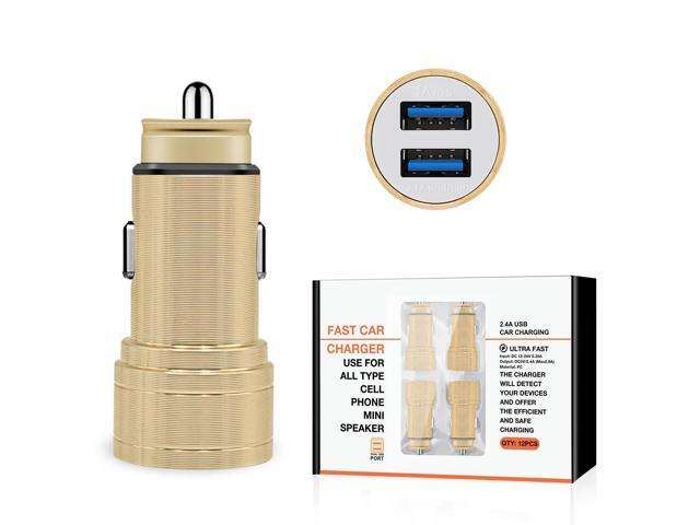 Dual Port USB Car Charger/ Adapter In Gold (12pcs)