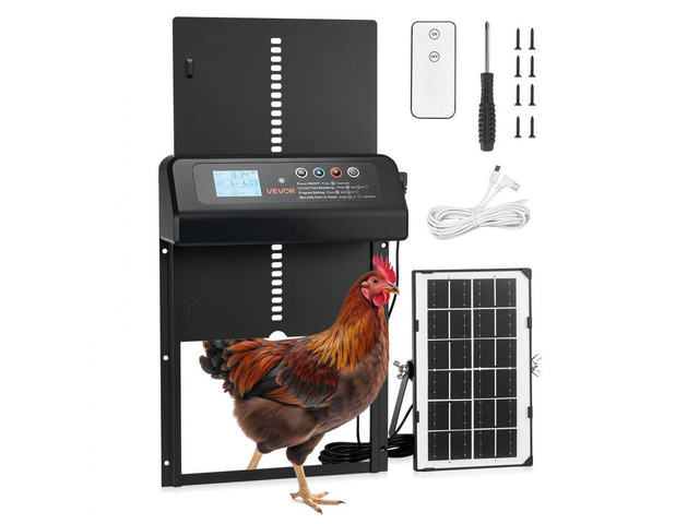 VEVOR Automatic Chicken Coop Door, Solar & Battery Powered Chicken Door with LCD Display, Remote Control, Light Sensor & Timer, Anti-Pinch...