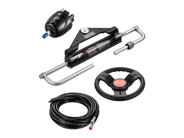 VEVOR 150HP Hydraulic Outboard Steering Kit, Marine Boat Hydraulic Steering System with 13.5-inch Steering Wheel, Helm Pump, Hydraulic Cylinder &...