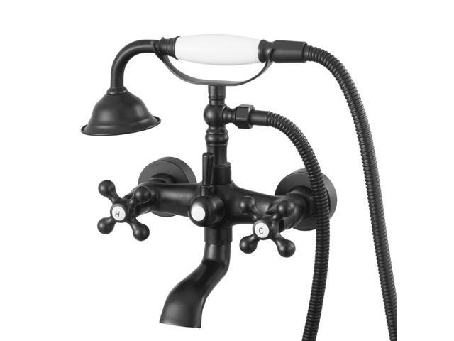 VEVOR Clawfoot Tub Faucet, Wall Mount Bathtub Faucets with Handheld Shower, Vintage Matte Black Clawfoot Tub Filler Faucet Shower Kit with...