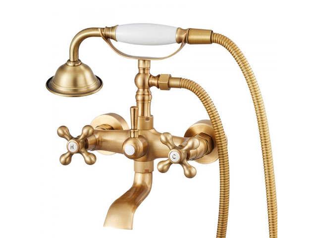 VEVOR Clawfoot Tub Faucet, Wall Mount Bathtub Faucets with Handheld Shower, Vintage Brushed Gold Clawfoot Tub Filler Faucet Shower Kit with...
