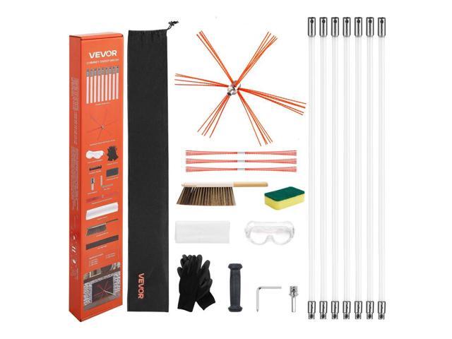 VEVOR Chimney Sweep Kit, 23 ft Maximum Extendable Length Chimney Brush, Chimneys Cleaning Kit with Bristle Replacements & Goggles, 90° Bendable...