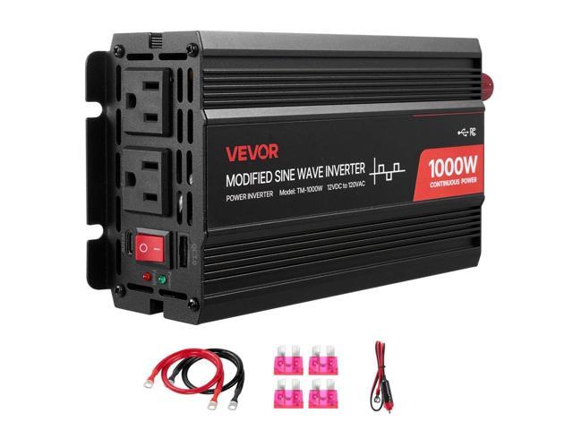VEVOR 1000W Power Inverter, 12V DC to 120V AC Modified Sine Wave Inverter, Car Charger Converter with USB & Type-C Port, 2 AC Outlets, LED...