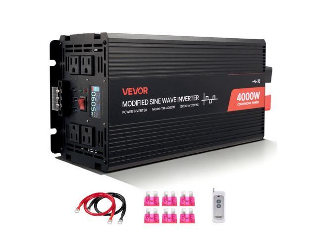 VEVOR 4000W Power Inverter, 12V DC to 120V AC Modified Sine Wave Inverter, Solar Car Charger Converter with LCD Display, Remote Control, 2 USB...