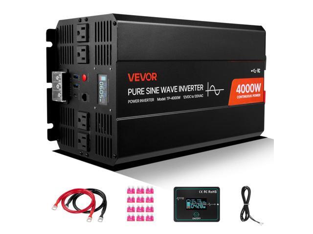 VEVOR 4000W Power Inverter, 12V DC to 120V AC Pure Sine Wave Inverter, Solar Car Charger Converter with LCD Display, Remote Control, 2 USB Ports, 4...
