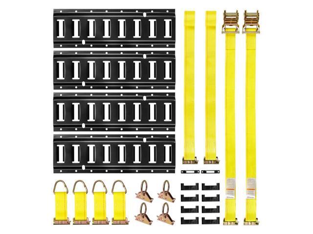 VEVOR E-Track Tie-Down Rail Kit, 4 Pack 1.3 ft E Tracks Set, 21 Pcs Includes 2 Ratchet Straps & 4 O-Rings & 4 Tie-Offs with D-Ring & 2 Single Slots...