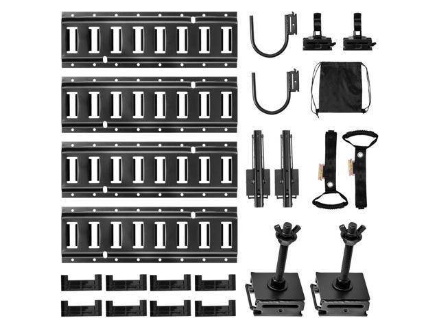 VEVOR E-Track Tie-Down Rail Kit, 4 Pack 1.3 ft E Track Rails, 2 U-Shaped Hooks, 2 Tool Holders, 2 Track Shelf Brackets, 2 Tire Holders, 2 Cable...