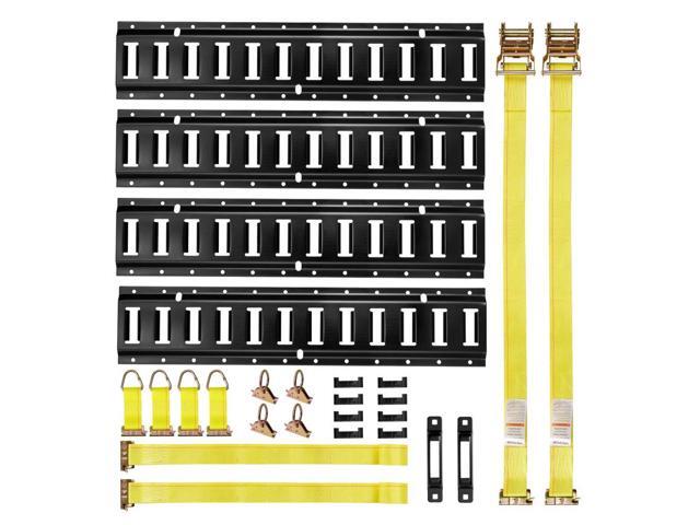 VEVOR E-Track Tie-Down Rail Kit, 4 Pack 2 ft E Track Rails, 20 Pcs Includes 2 Ratchet Straps & 4 O-Rings & 4 Tie-Offs with D-Ring & 2 Single Slots...