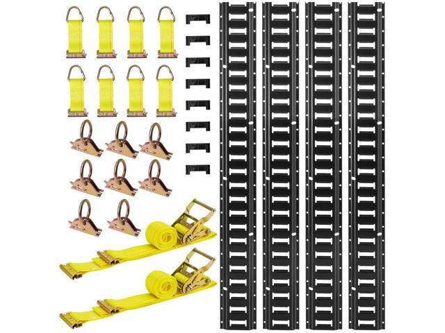 VEVOR E-Track Tie-Down Rail Kit, 4 Pack 7.7 ft E Track Rails, 26 Pcs Includes 2 Ratchet Straps & 8 O-Rings & 8 Tie-Offs with D-Ring & 8 End Caps,...