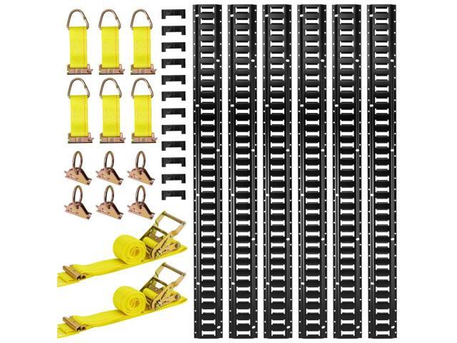 VEVOR E-Track Tie-Down Rail Kit, 6 Pack 5 ft E Track Rails, 26 Pcs Includes 2 Ratchet Straps & 6 O-Rings & 6 Tie-Offs with D-Ring & 12 End Caps,...