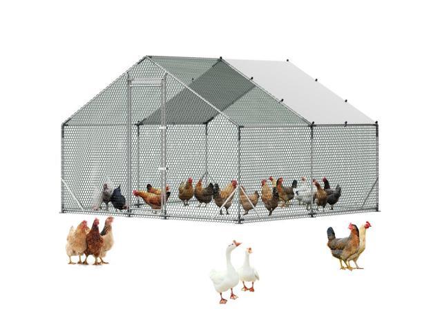 VEVOR Large Metal Chicken Coop,9.8 x 9.8 x 6.6 ft, Walk-in Chicken Run House with Waterproof Cover & Sturdy Frame, Spire Roof Poultry Cage Duck Pen...