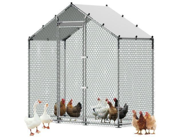 VEVOR Large Metal Chicken Coop,6.6 x 3.3 x 6.6 ft, Walk-in Chicken Run House with Waterproof Cover & Sturdy Frame, Spire Roof Poultry Cage Duck Pen...