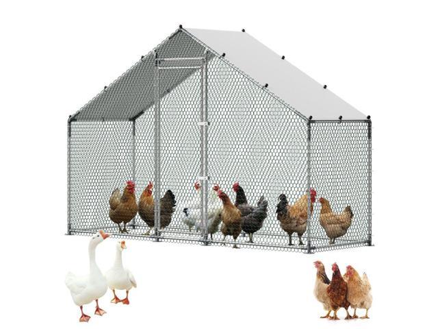 VEVOR Large Metal Chicken Coop,9.8 x 3.3 x 6.6 ft, Walk-in Chicken Run House with Waterproof Cover & Sturdy Frame, Spire Roof Poultry Cage Duck Pen...