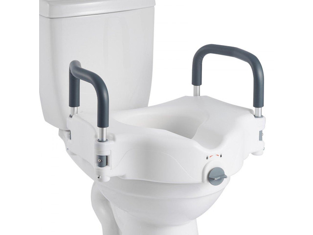 Raised Toilet Seat with Arms, 300 lbs Load Capacity, 5-Inch Lift Height, Widened Commode Elevated Toilet Seat Riser with Padded Handles for...