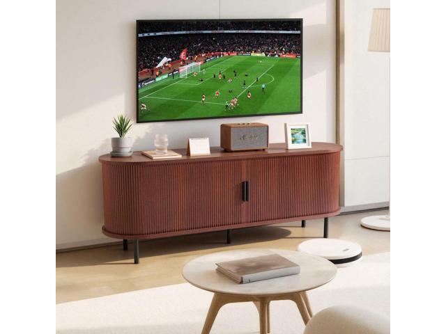 Vevor TV Stand, Boho Entertainment Center for TVs up to 58 in, 350 lbs Load, TV Media Console Table with Adjustable Storage Shelves & Rolling Door,...