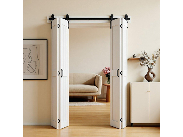 Bifold Barn Door, 72' x 84', MDF Bi-Fold Sliding Closet Doors, Hardware Kit Included, H-Frame Space-Saving Design, Pre-Assembled Panels for...