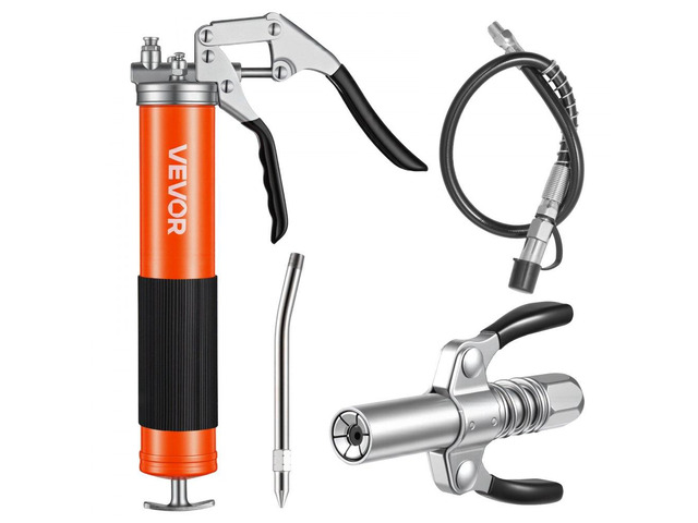 Grease Gun, 8000 PSI, Pistol Grip Grease Gun Kit with 14 oz Capacity, Includes 18-Inch Flex Hose, Double Handle Grease Coupler, Extension Rigid...
