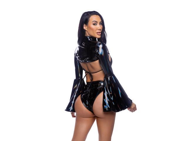 Roma Costume Bell Sleeve Vinyl Shrug with Zipper Closure, Black, M/L
