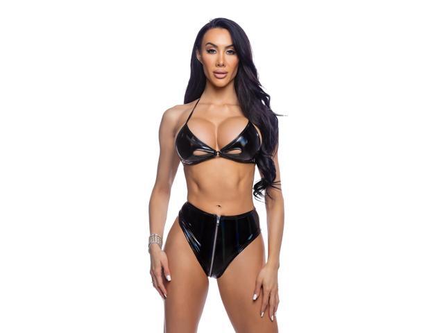 Roma Costume 2PC High-Waisted Vinyl Short Set, Black, S/M