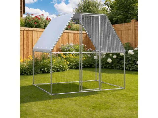 vidaXL Chicken Cage Silver and Gray Galvanized Steel, Polyethylene Large