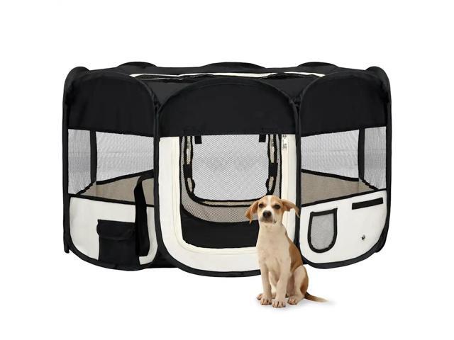 vidaXL Dog Playpen Black and Cream Polyester Foldable Dog Playpen