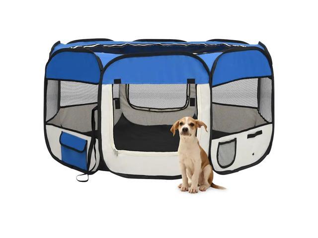 vidaXL Dog Playpen Blue Polyester Medium Collapsible Dog Playpen