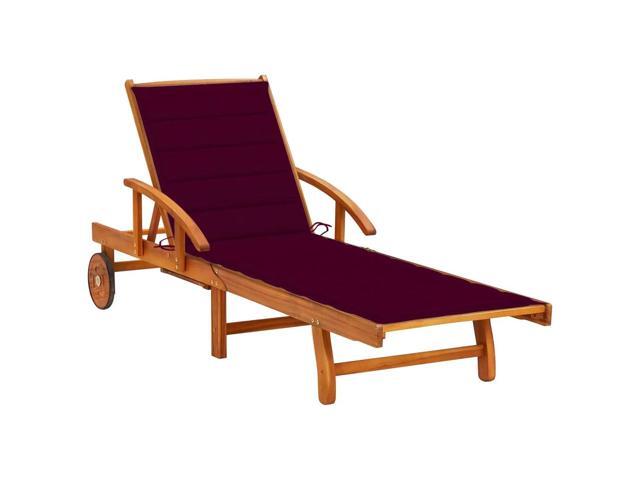 vidaXL Sunlounger Wine red cushion, natural wood