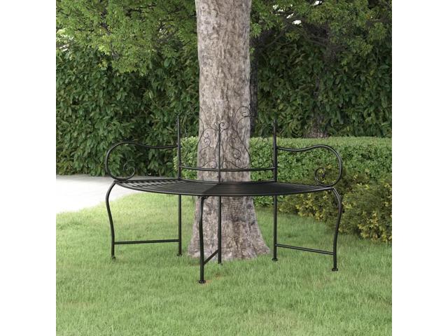 vidaXL Tree Bench Black Steel 59 in diameter Durable Tree Bench