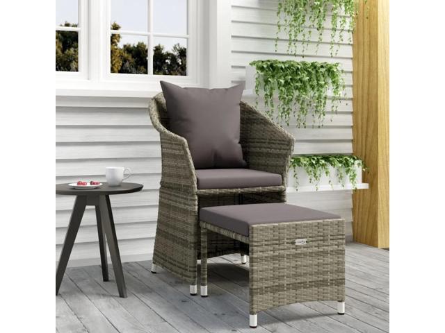 vidaXL Garden Lounge Set Grey Poly rattan, steel Medium Removable Covers
