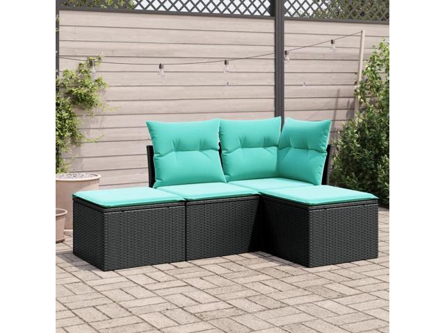 vidaXL Garden Sofa Set Black, Blue PE rattan, Powder-coated steel, Fabric