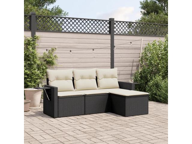 vidaXL Garden Sofa Set Black PE Rattan, Powder-Coated Steel, 100% Polyester