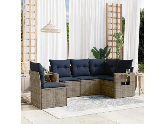 vidaXL 5 Piece Garden Sofa Set with Cushions Grey Poly Rattan