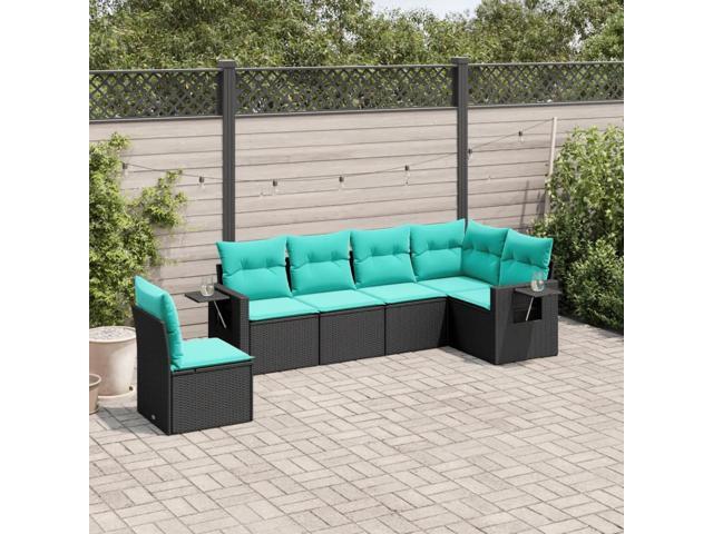 vidaXL Patio Sofa Set Black PE rattan, powder-coated steel, polyester fabric