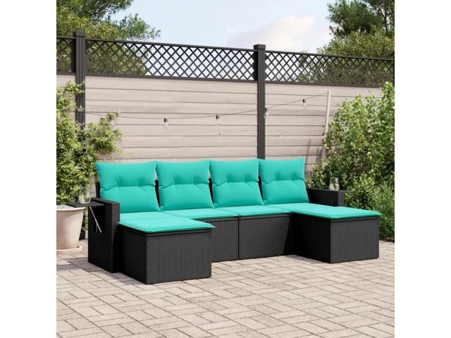 vidaXL Patio Sofa Set Black, Blue PE rattan, powder-coated steel, polyester